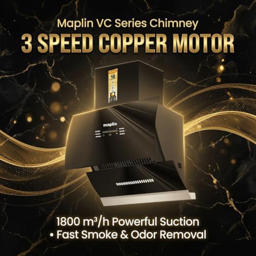 Image of Maplin 60cm (Model: VC60)1400 m /hr Glass Kitchen Chimney (Filterless Technology, Voice Control, Touch Control, Motion Control, Auto Clean With 10 Years Warranty