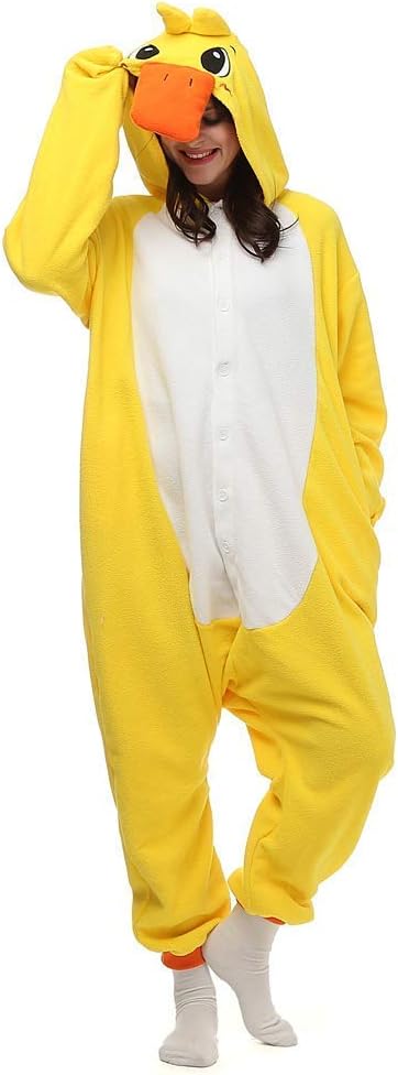 dressfan Unisex Adults Duck Onesie Pajamas Halloween Carnival Costume Christmas Pajamas for Women Men
