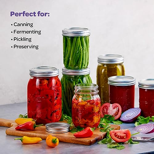 Wide Mouth Mason Jars 32 oz [4 Pack] With Mason Jar Lids and Bands, Mason Jars 32 oz - For Canning, Fermenting, Pickling - Jar Decor - Microwave/Freeze/Dishwasher Safe.