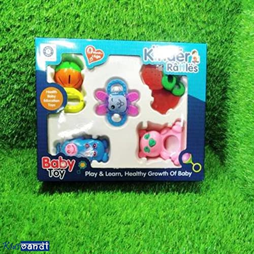 Image of Kids Mandi Non Toxic Plastic Colourful Lovely Attractive Baby Rattle & Teether Toys Set of 6 Pcs for Babies, Toddlers, Infants & Children (Multicolour)