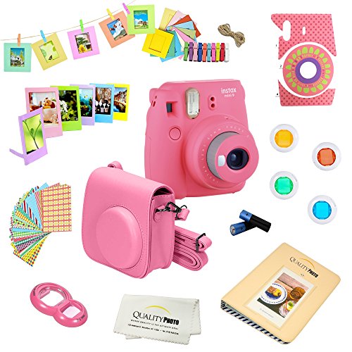 Fujifilm Instax Mini 9 Camera + 14 PC Instax Accessories kit Bundle, Includes