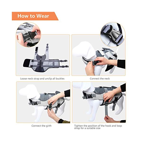 Asenku dog life jacket pet life safety vest for swimming boating, dog shark life jackets dog lifesavers swimsuits for pool, dog water floatation vest for small medium large dogs, grey, x-large - image 8