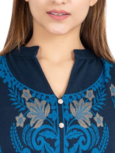 Image of Rosary Women's Winter Wear Jacquard Woolen Straight Kurti with 2 Side Pockets