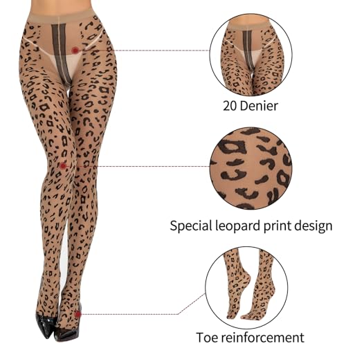 Image of Yilanmy Patterned Tights for Women Polka Dot Leopard Sheer Black Tights High Waist Pantyhose
