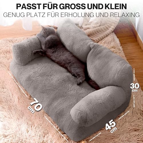 noviclass® Katzensofa Simba Katzen Hundesofa in Grau | Inklusive Mini-Kissen | 70x48cm | Katzenbett Hundebett kleine Hunde | Flauschig ausreichend gefüttert | Bezug abnehmbar