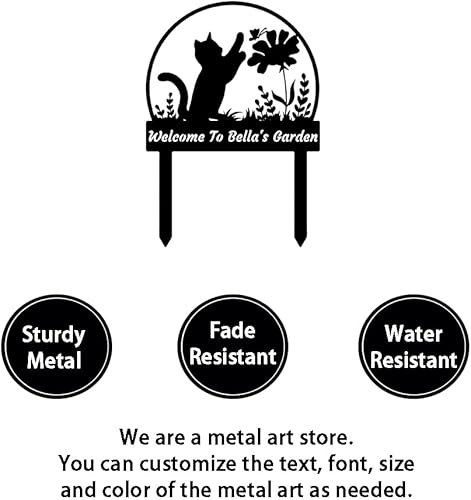 Miniatura 5 de Letrero personalizado con estaca de jardín de gato, letrero de jardín personalizado para gatos con estacas, diseño de flores de mariposa, letrero de