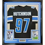 Framed Autographed/Signed Aidan Hutchinson 35x39 Detroit Black Football Jersey Beckett BAS COA
