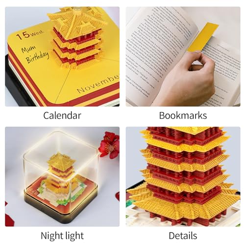 Calendrier 2024 avec LED et bloc-notes 3D sculpture chinoise
