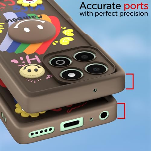Image of Pikkme Back Cover for Honor X6b | Soft Silicone| Cute Rainbow Smile & 3D Cartoon Flower Design | Shockproof Raised Camera Protection Bumper Case (Brown)