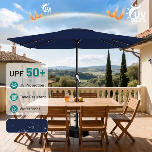 Image of AreShark 8' X 10' Rectangular Patio Umbrella with Solar Lights, Lighted Solar Umbrella with Crank, Outdoor Table Umbrella for Garden, Deck, Backyard, Pool and Beach, Navy