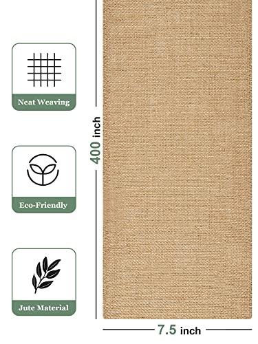 HEETA Tischläufer Jute 20cmx6m , Natur Juteband Tischläufer Meterware Zuschneidbar für Verschiedene Schreibtischgrößen, Tischdekoration für Gartenparty, Hochzeit