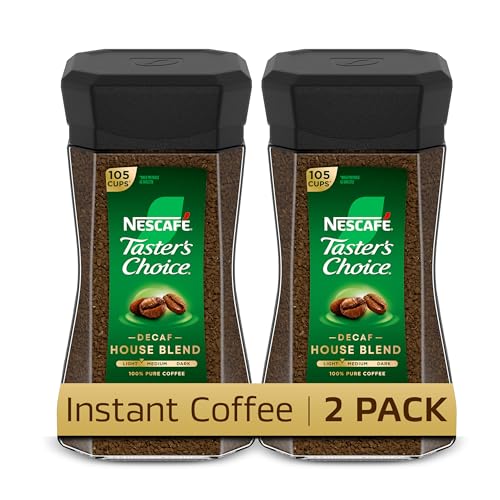 NESCAFÉ Taster's Choice Instant Coffee, Medium Light Roast Coffee, Decaf House Blend, 2 Jars (7 Oz Each)