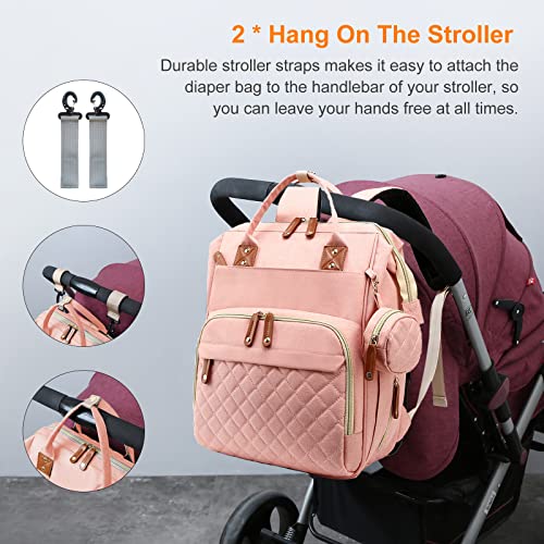 Diaper-Bag-with-Changing-Station-Waterproof-3-in-1-Baby-Diaper-Backpack-with-Foldable-Changing-Pad-Large-Travel-Back-Pack-for-Baby-Girl-Boy-Peach-Pink Diaper Bag with Changing Station Waterproof 3 in 1 Baby Diaper Backpack with Foldable Changing Pad Large Travel Back Pack for Baby Girl Boy Peach Pink
