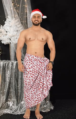 HAPPY BAY Men's Christmas Tree Swim Bath Trunk Swimsuit Regular Surfing Swimwear Sarong Long Pareo Beach Gifts Wrap for Men One Size Crimson, Santa4