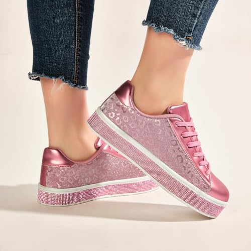 Image of UUBARIS Women's Glitter Tennis Sneakers Neon Dressy Sparkly Sneakers Rhinestone Bling Wedding Bridal Shoes Shiny Sequin Shoes