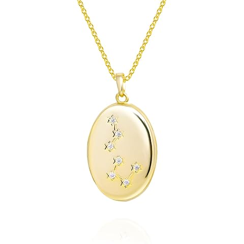 14K Gold Plated Big Dipper Seven Star Moissanite Oval Locket Necklace, Celestial Co...