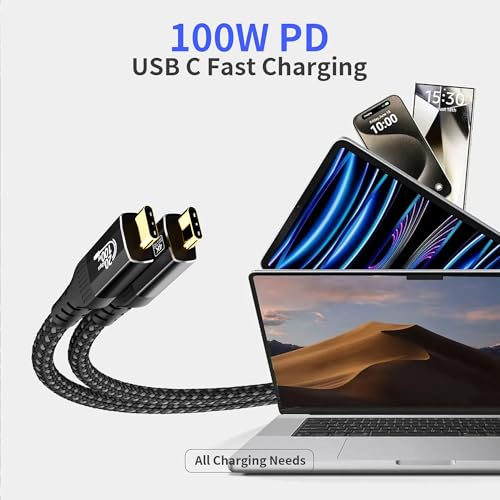 Image of 10FT Long USB C to USB C Cable Compatible with Thunderbolt 4 /3, USB 3.2 Gen 2 20Gbps High Speed Data Transfer, 100w Fast Charging & 4K@120Hz USB C Video Cable for Monitor, Hub,dispaly Cord
