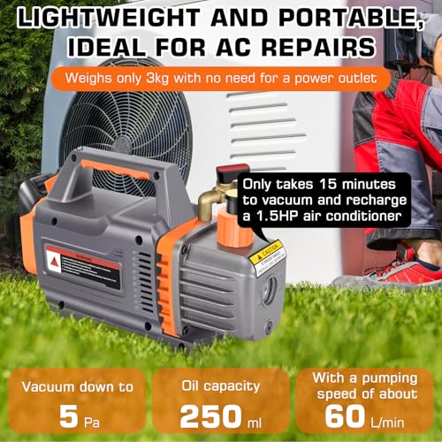 Accuvacuümpomp, compatibel met Makita 18 V accu, onderdrukpomp, vacuümpomp, 150 W 2CFM 1/4HP onderdrukpomp, vacuümpomp voor ultiem vacuüm koelmiddel (zonder batterijen) - Afbeelding 3