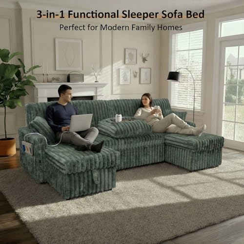 Image of KCGKCG 104 inch U Shaped Sleeper Sofa Bed, Pull Out Couches for Living Room