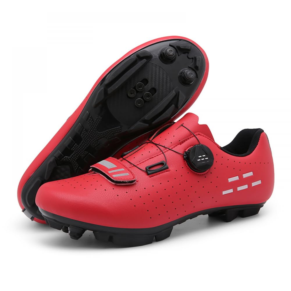 Buty rowerowe MTB, męskie, damskie, antypoślizgowe, oddychające, do rowerów górskich, uniseks, buty rowerowe, oddychające, do rowerów górskich, profesjonalne trampki, Czerwony, 39.5 EU