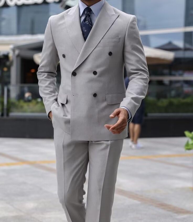 Mens Double Breasted Suit 2 Piece Set Slim Fit Wedding Prom Business Party Suits3