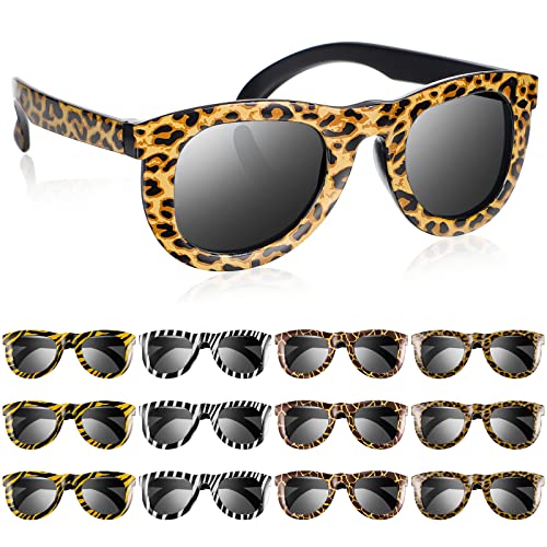 Cindeer 12 Pairs Animal Print Sunglasses Jungle Zoo Safari Theme Sunglasses Wild Animal Party Favors Tiger, Zebra, Cheetah Eyewear Supplies Birthday Gift