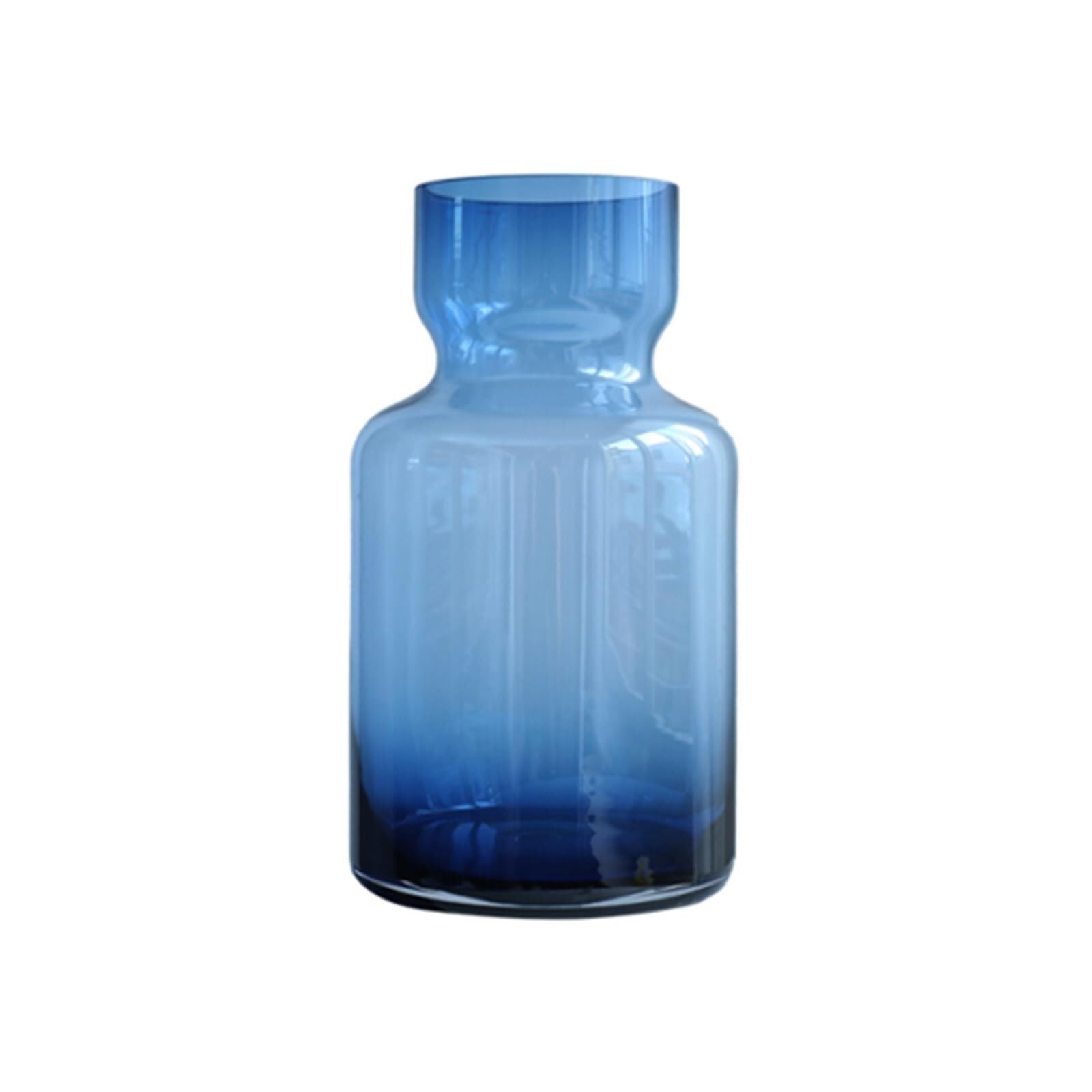 Vase rond en verre bleu pour fleurs hydroponiques et étagère