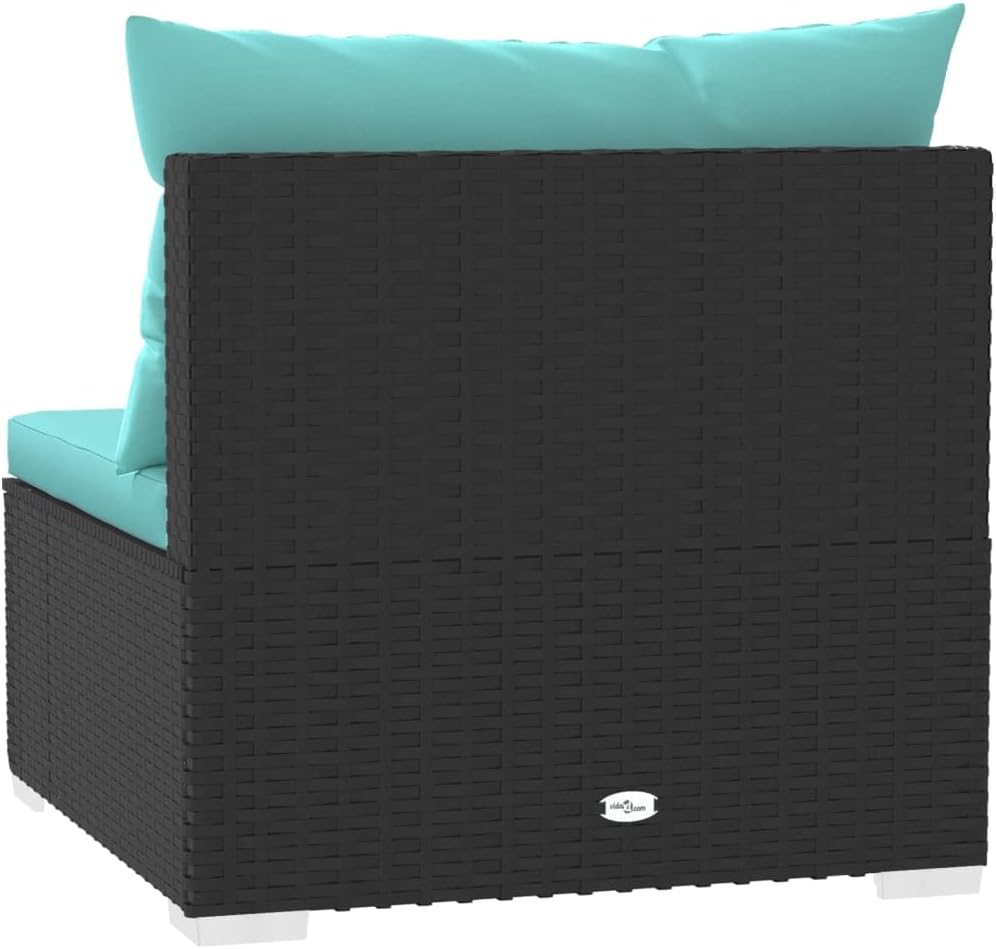 Patio Middle Sofa Balcony Furniture,Patio loveseat,Small Patio Furniture,Patio daybed,with Cushions Black Poly Rattan