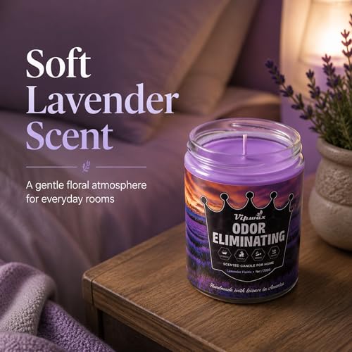 VIPwax 9 oz Lavender Odor Eliminating Candles for Home Scented, Eliminates 99% of Pet, Smoke, Food and Other Smells Quickly, Highly Fragranced Candle, Premium Soy Candles Set for Women — view 4