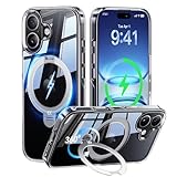 【透き通る上質感・定点360°回転】CASEKOO iPhone 17 用ケース クリア 耐黄変 横縦両立 角度自在 MagSafe対応 米軍規格保護 耐衝撃 最大25W急速充電対応 フィット感 ラップホール付き 透明 いphone17用ケース 6.3インチ「MagicStand Pro Kori」(クリア)