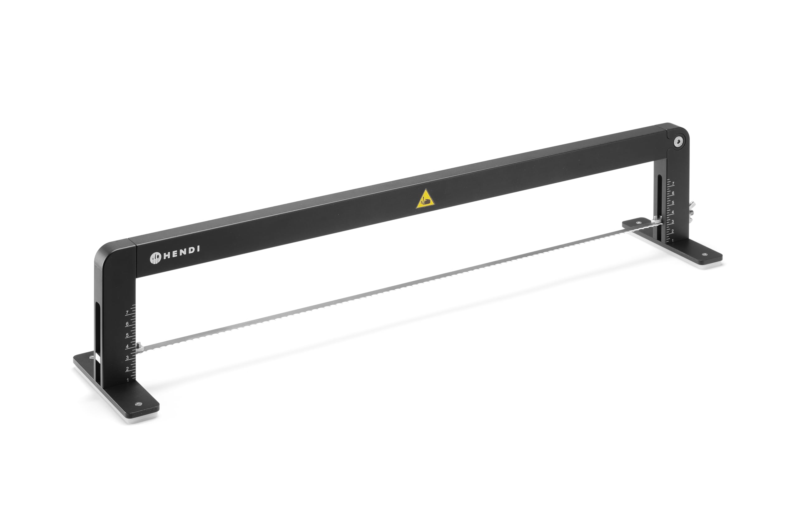HENDI Sierra manual profesional de repostería, hoja ajustable, para cortar masa de tartas en capas, cortador, rebanadora, niveladora de biscocho, 620x120x(H)130mm, acero inoxidable, aluminio, negro