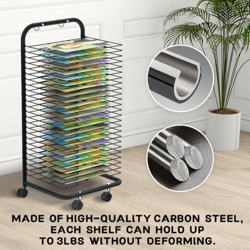 Image of INNOVART 25 Shelves Mobile Art Drying Rack for Classroom & Art Studio, Portable Steel Painting Drying Rack with 4 Wheels, Functional Artwork Display Storage Racks for Classroom, Craft Room, Home