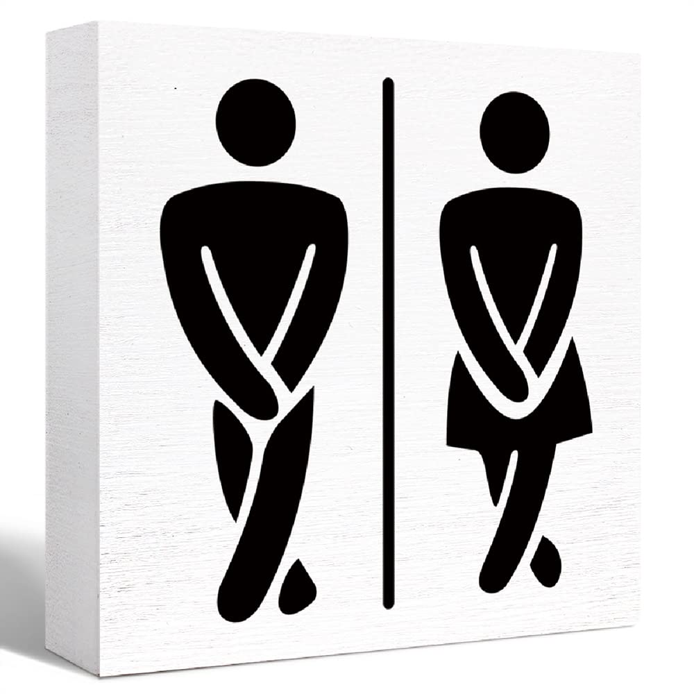 Funny Bathroom Wood Sign Funny Restroom Sign Wood Block Sign for Bathroom Shelf Toilet Restroom Home Tabletop Desk Decor,Farmhouse Bathroom Wooden Box Sign 5x5 Inch
