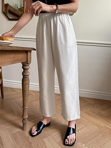 Image of Sugathari Girl's & Women's Denim Cotton Elastic Waist Cropped Straight Ankle Length Wide Leg Casual Baggy Jeans for Women, Trousers Pant for Women (Jeans 239)