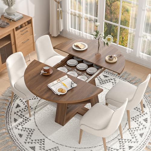 43.3"-59" Extendable Round Oval Dining Table for 4-8 with Storage…
