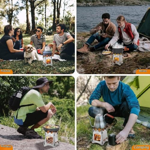 Lixada Campingkocher Holzofen Mini Holzvergaser Faltbar Tragbar Kompakt Hobo Kocher für Picknick BBQ Camping Wandern Reisen – Ansicht 2