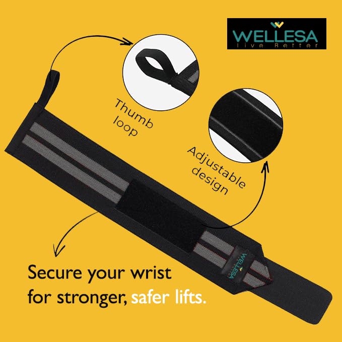 Image of Wellesa Wrist Support for Gym Workout | Wrist Band for Pain Relief & Weight Lifting | Wrist Wrap for Men & Women | Wrist Brace | Gym Accessories | One Size (Grey 2 Line)