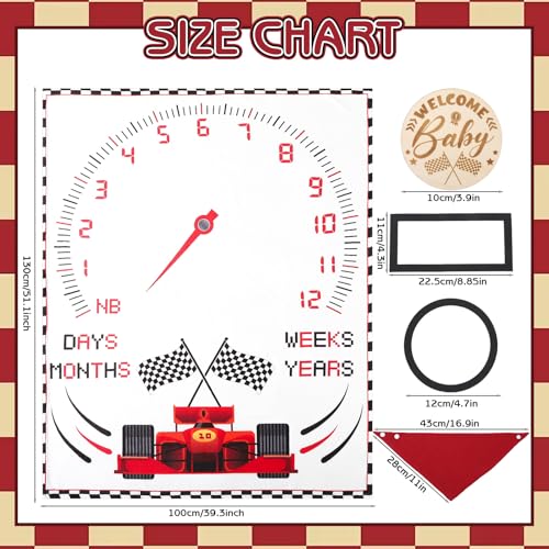 Image of Racing Car Baby Monthly Milestone Blanket for Boys Flannel Blanket Newborn Infant Swaddle Baby Growth Blanket Photography Background with Wooden Signs,Frames,Bib