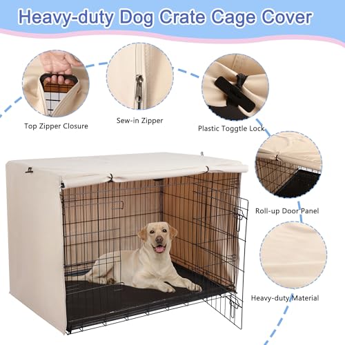 Deblue Heavy-Duty Dog Crate Cover, Privacy Pet Kennel Cover Universal Fits for 36 Inches Wire Cage, Polyester Crate Cover Fit for 1 2 3 Doors Crate (Tan) - Image 5