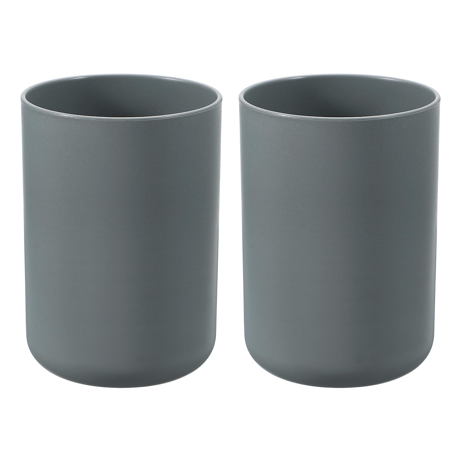 sourcing map 2 Pcs Bathroom Tumblers, 14oz Reusable Toothbrush Cup 2.8x4" Plastic Cup for Bathroom Travel Home Toothpaste Makeup Brush Holder Mouthwash Water Beverages Combs, Gray