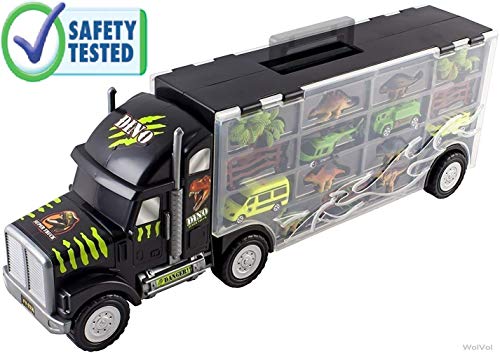 WolVolk Giant Dinosaur Transporter Truck Toy Carrier with Cars and Dinosaurs, Great Toy Truck and Car Carrier - Thumbnail 6