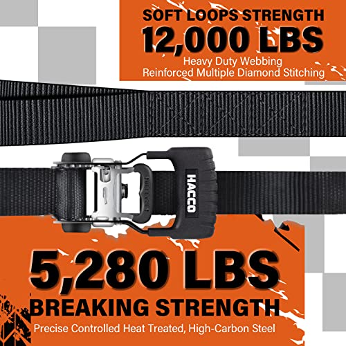 Haccoplanet Ratchet Straps, 5280Lb Break Strengeth, 4Pk 1.6" X 8' Heavy Duty Ratchet Tie Down Strap Set With Padded Handle, Coated S Hook, Soft Loop For Atv Utv Motorcycle Truck Cargo Straps (Black) #TOP4