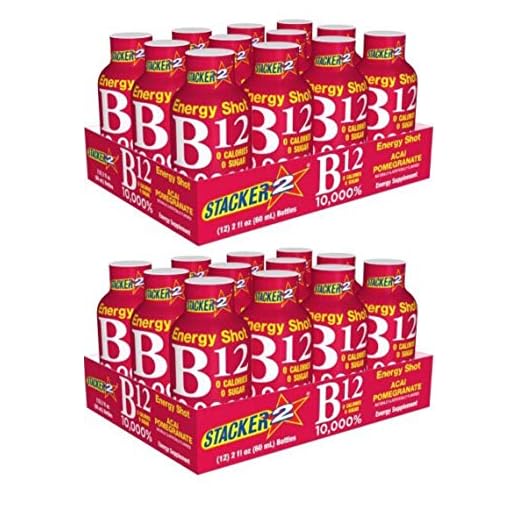 Stacker 2 B12 Energy Shot 24 Count Acai & Pomegranate 2oz Daily Value 10,000%
