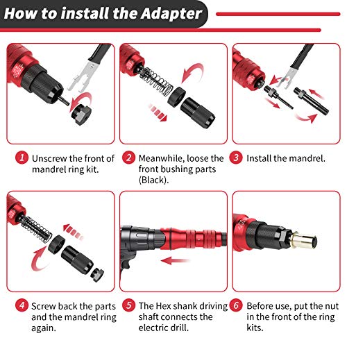 Beaspire 035 Cordless Drill Electric Rivet Gun Adapter Rivet Nut Drill Adapter Kit Including 10 Mandrel And 50Pcs Assorted Rivet Nuts thumb #7