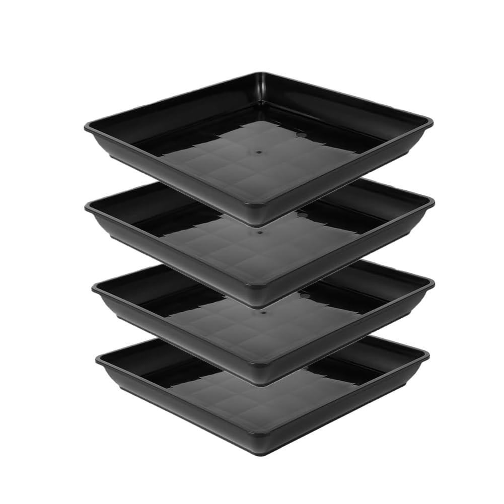 Square Plant Saucers, 4 Pcs Black Plastic Thicker Plant Pot Water Trays for Indoor Outdoor Garden Plants Flowers (4pcs 30cm)