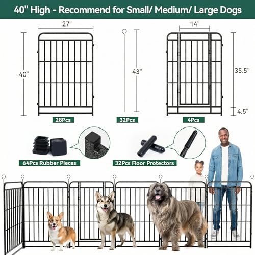 Image of Dog Fence Outdoor for Yard 32 Panels 40'' Rustproof Metal Dog Playpen