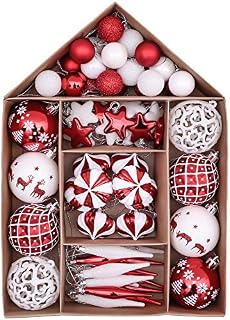 Victor's Workshop 70pcs 3-8cm Shatterproof Christmas Baubles Pack, Traditional Red and White Christmas Ball Ornaments for Christmas Tree Decoration