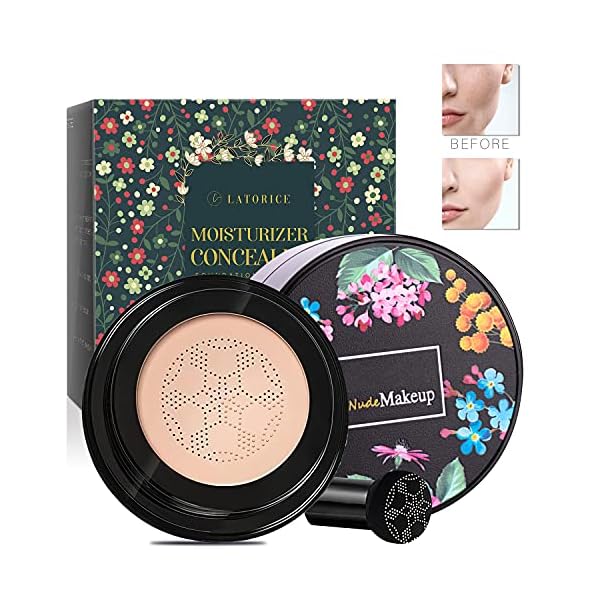 Air Cushion CC Cream BB Cream, Mushroom Head Foundation, Moisturizing Concealer, Bright Makeup Base Long Lasting with Mushroom Makeup Sponge (Tradition)