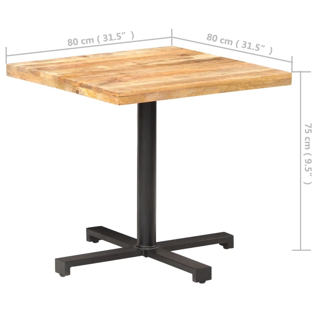 Tavolo da bistrot quadrato, 80 x 80 x 75 cm, legno di mango grezzo