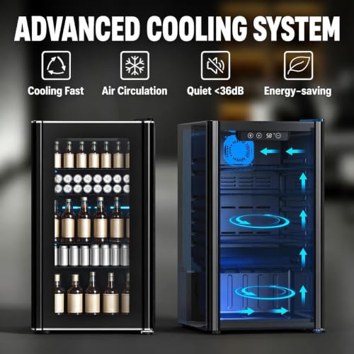 Image of COWSAR 3.2 Cu. Ft. Beverage Refrigerator, Up to 130 Cans or 26 Bottles | Electronic controls with an LED display adjust cooling from 32-61F, while the glass door keeps drinks easy to view.